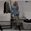 Curved Stitching Women Jacket Long Sleeve Slim Fitted Blazer Open Front Waist Truncated Outerwear Elegant Office Commuter Jacket