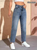 Classic Mid-Rise Cone-Shaped Jeans, Women's Medium Blue Jeans, Washed Denim Casual Pants, Comfortable and Versatile for Daily We