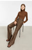 Minimalist PU Leather Casual Pants for Women Autumn Loose Floor Length Straight Slit Female Trousers 12343250