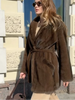 Elegant Lace Up Women Faux Fur Coat V-neck Long Sleeve Loose Plush Jacket Winter Lady Warm Daily Commute Outwear