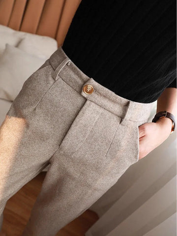 Autumn Winter Women's Casual Pants Harem Pencil Pants Elegant Office Lady Solid Color High Waist Loose Trousers Female