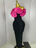 Stereoscopic Red Flowers Sexy Off The Shoulder Ankle Lenght Bandage Dress Woman Birthday Party Vestido Wedding Party Outfit