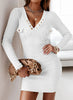 Autumn and Winter Women's Dress Casual Knitted Rib Dress Long Sleeve Wrap Hip Button Waist Wrap Women's Dress