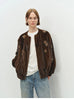 Winter Elegant Thick Warm Soft Brown Short Faux Mink Fur Coat Women Beading Loose Stylish Chic Fluffy Jacket