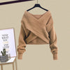 Vintage French Style Cross Knit Sweater Pullover with Ruffles and Suspender Dress Two-piece Elegant Women's Party Dress Outfits