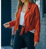 Womens Vintage Lapel Long Sleeve FringeCropped Hippie Motor Biker Cardigan OutwearsFaux Suede Tassel Jacket