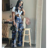 women camouflage cutout cross criss straight cargo pants autumn winter safari style trousers