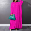 Autumn and Winter Women's Loose Round Neck Single Breasted Pleated Temperament Obese Women's Long Sleeved Dress