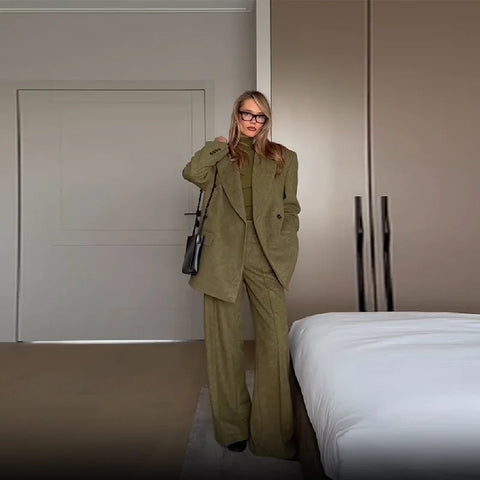 Women's Casual Versatile Office Formal Outfits Elegant Soft Shoulder Pad Blazer All Season Simple Commuter Straight Pants