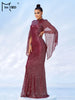 Elegant Apricot Sequin Muslim Party Dress Women Split Sleeve High Neck Bodycon Dubai Evening Dresses Prom Gown
