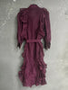 Purple Dress Women Bow Collar Ruffles Lace Up Waist Long Sleeves Embroidery Dresses Autumn 3A555