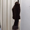Light Green Landscape Print Jackets Women Chic Stand Collar Furry Cuff Single Breasted Slim Cropped Coat Lady Autumn Daily Wear