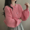 Fall Winter Short Knitted Cardigan Women Thicken Warm Single-Breasted Sweater Female Solid O-Neck Long Sleeve Knitwear Coat