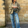 Casual Martini Green Satin Bomber Jacket Women Long Sleeve Zipper Pleated Oversized Coats Fall Shirt Jacket
