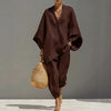 Female Clothing Two Piece Set Spring V Neck Loose Top Pullover & Long Pants Outfits Woman Batwing Sleeve Vintage Suit Mujer