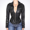 Women Fitted Black Faux Leather Biker Jacket Slim Waist Zip Up Moto Coat Y2K Streetwear