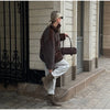 Women Dark Brown Faux Fur Coat Stand Neck Zipper Loose Solid Pullover Spring Chic Lady Casual High Street Outwear