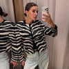 Women Zebra Print 2 Piece Set Round Neck Cropped Jacket Mini Skirt Set All Matching Suit Female Autumn Street Office Outfit