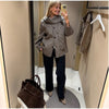 Turtleneck Short Checkered Coat Women Double Breasted Long Sleeve Outerwear Autumn Lady Daily Casual Jacket