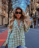 Women jacket Autumn Double Breasted Tweed Check Blazer Coat Vintage Long Sleeve Pockets Female Outerwear Chic