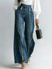 Women's Zipper Decor Slant Pocket Wide Leg Jeans Casual Pockets High Waist Elegant Loose Denim Trousers