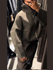 Olive Green Women's Short Coat High Neck Full Sleeve Zipper Up Oversized Cropped Jacket Autumn Female Daily Casual Outwear