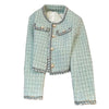 Coarse Tweed Small Fragrant Style Short Coat Women's Spring Autumn Round Neck Socialite Jacket Casual Top