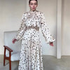 Spring Autumn Casual White Polka Dot Dress Women's Elegant Loose Satin Long Sleeve Midi Dress