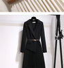 Women's Korean Blazer Patchwork Design Long Sleeve Dresses Office Lady Elegant High Waist Black Slim Pleated Midi Dress