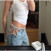 Y2K Women's Diamond Star Blue Jeans High Waist Pockets Zipper Wide Leg Denim Pant Summer Autumn Lady Street All-match Pants
