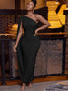 Elegant One Shoulder Yellow Maxi Dress for Women Sexy Bodycon Evening Party Gown with Cape Wedding Guest Prom