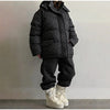 Leopard Print Women's Winter Down Jacket Pant Set Hooded Full Sleeve Zipper Jacket Elastic Waist Pants Warm Padded Coat Set