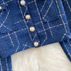 Autumn Dress Suit Women Korean Chic Blue Tweed Jacket + Vest Dress Elegant 2 Piece Set Long Sleeve Cropped Coat