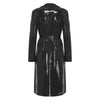 Women Wet Look PU Leather Long Trench Coat Blazer Lapel Open Front Long Sleeve Jacket Overcoat with Belt Streetwear Clubwear