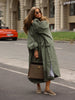 Women's Brown Stand Up Collar Long Long Trench Coat Lantern Sleeve Side Slit Loose Windbreaker Spring Autumn Coat