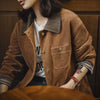 Women’s Corduroy Jacket Colorblock Waxed Collar Utility Coat Retro Button Workwear Short Outerwear for Autumn Winter