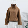 Woolen Dark Blue Jacket Women Autumn Single Breasted Stand Collar Loose Female Coat Office Lady Street Short Outwear Tops