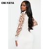 Elegant Women Floral Applique Mesh Long Sleeve Knit Ribbed Sweater Dress Autumn Winter Bodycon Dresses Vestidos