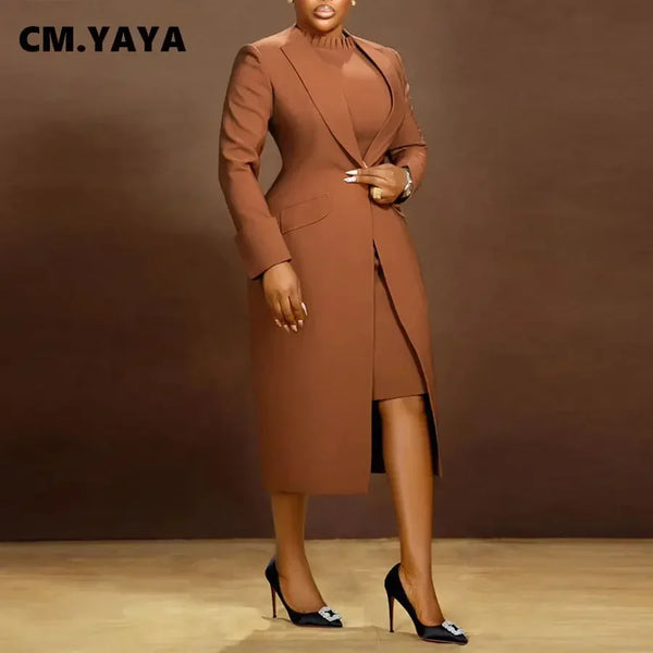 Women's Set Full Sleeve Long Blazer Coat+ Long Dress Suit Winter Streetwear Two 2 Piece Set Africa OL Work Outfits