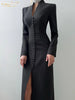 Sexy Slim White Women's Dress V-Neck Long Sleeve Ankle Length Dresses Elegant Classic Slit Female Dress