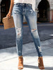 Women's Casual Elegant Party Solid Color Washed Cat Whisker Pattern Denim Ripped Skinny Jeans Tapered Pants Simple Daily Wear