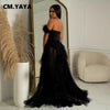 Women Tierred Mesh See Though Off Shoulder Sweetheart Collar Maxi Long Floor Length Dress Evening Sexy Party Dresses