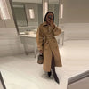 Elegant Double Belt Women Windbreaker Casual Khaki Long Sleeve Lapel Button Female Jacket Autumn Winter Lady Streetwear