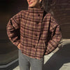Vintage Stand Collar Plaid Coat Women's Single Breasted Long Sleeve Pocket Classic Jacket Autumn Lady Chic Streetwear
