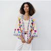 Chic Embroidery Pink Lace Up Woman Short Coat Casual Long Sleeves V Neck Jacket Autumn Lady Commuter Street Outerwear