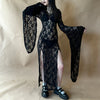 E-girl Goth Punk Bodycon Slip Dress Women Sheer Lace Maxi Dress Bat Long Sleeve Y2k Fairy Grunge See Through Split Flowy Dress
