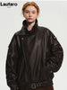 Spring Autumn Cool Brown Oversized Pu Leather Jacket Women Long Sleeve Zip Up Designer American Retro Clothing