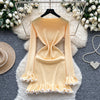 Women Dress Autumn Aesthetic Ruffled Knitted Mini Dress Lady Slim Elastic Bodycon Party Dress Streetwear Vestidos