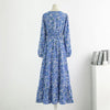 Spring Autumn Women Chiffon Dresses Casual Floral Printed Bark Crinkling Long Dresses O-neck Long Sleeve Loose Muslim Maxi Dress