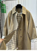 Korean Contrasting Color Plaid Lapel Medium and Long Trench Women's Coat Loose Coat